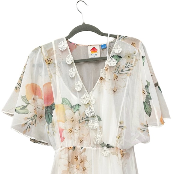 Farm Rio Anthropologie Eloisa Floral Midi Dress Chiffon Flutter Sleeve - Picture 6 of 10